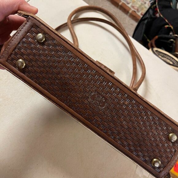 Vintage 70's Aztec Mont-Abur Tooled Leather Cow Hide Brown Handbag from Mexico - Picture 5 of 16